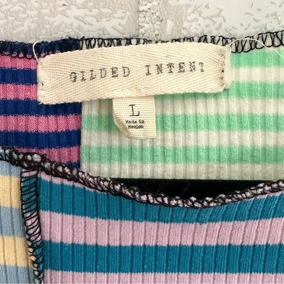 High Neck Pieced Tank Top GILDED INTENT Striped Color Block Sleeveless L #1886 - Picture 3 of 8